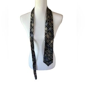 Perry Ellis Portfolio Brown Geometric Square Pattern Silk Tie